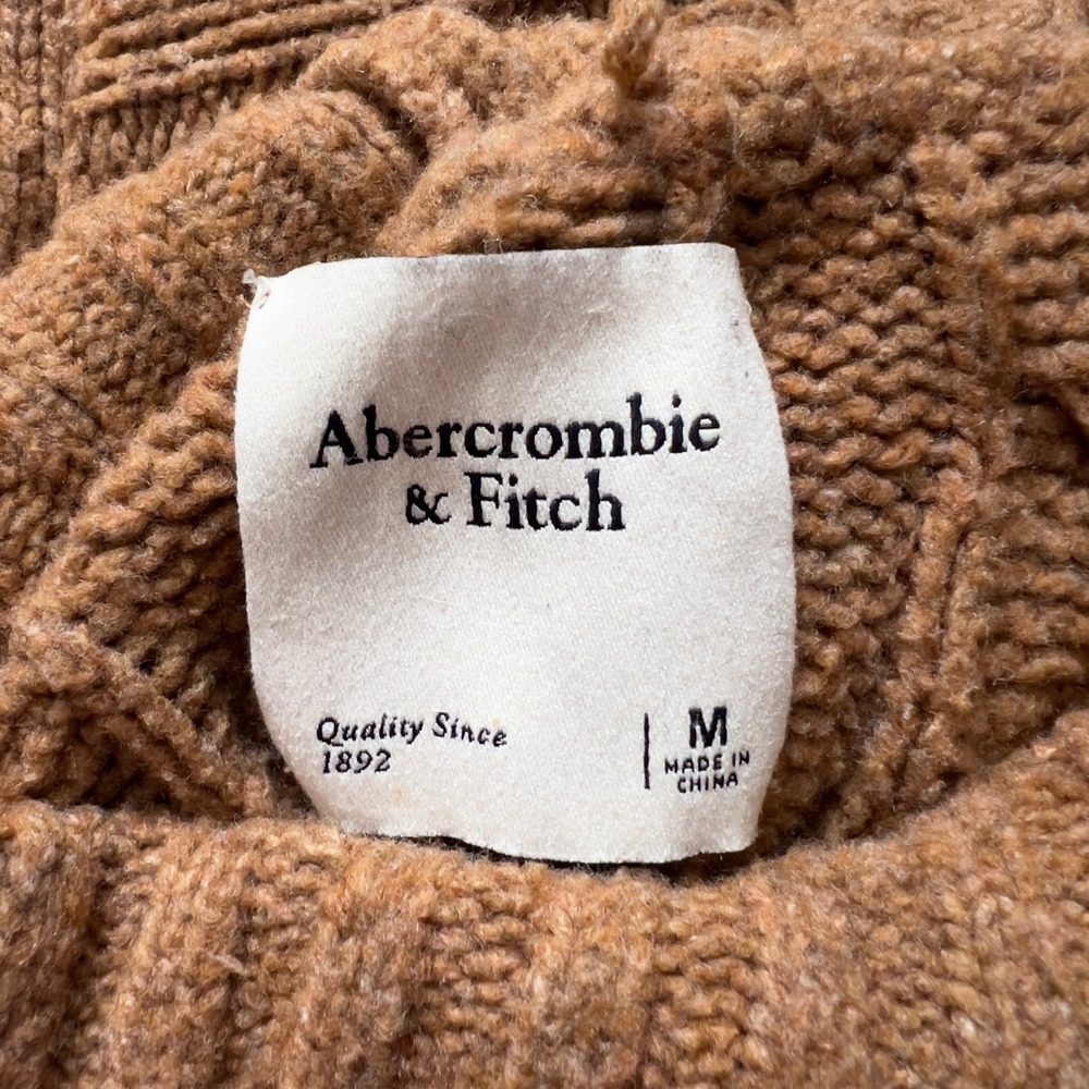 Abercrombie & Fitch Cable Knit Turtleneck Sweater M Chunky Wool Alpaca Brown - Picture 6 of 9